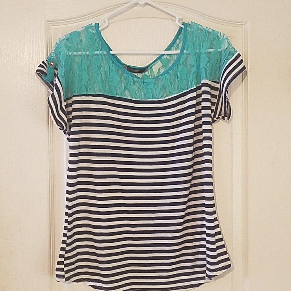 Striped Shirt with Teal Lace